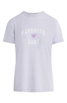 Be comfy-cool in this signature cotton-kissed T-shirt stamped with a bold statement. 24" length (size Medium) Crewneck Short sleeves 50% polyester, 38% cotton, 12% rayon Machine wash, tumble dry Imported Aunt T Shirts, Favorite Daughter, Lavender, Tee Shirts, Short Sleeves, Nordstrom, Womens Tops, Size Medium, T Shirt