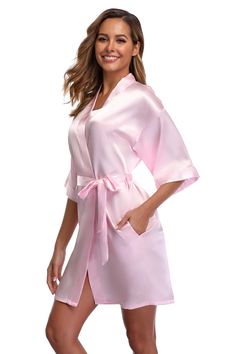 PRICES MAY VARY. Material: This sexy solid color satin robes for women made of silky-soft, lightweight and smooth satin fabric, comfortable flowy, pretty and flattering, you’ll find it's gentle to the touch and perfect to wear year-round. Features: The short kimono robes come with convenient side pockets, inner belt, and outer belt which make it more practical to use. Short style Lightweight Robe with above-knee length, V-Neck, 3/4-length sleeves, it is great as bathrobe, getting ready robe, lou Bridal Party Dressing Gowns, Short Kimono Robe, Summer Loungewear, Silk Robes, Silky Robe, Soft Robes, Bridal Party Robes, Satin Kimono, Wedding Robe