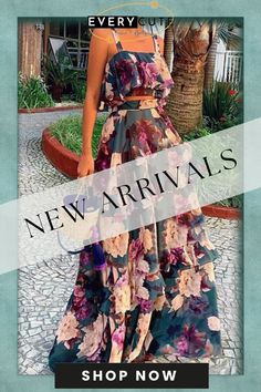 Elegant Floral Print Princess Cake Dress Suit Floral Print Chiffon Sets, Summer Party Chiffon Sets, Chic Green Floral Print Sets, Sleeveless Ruffled Party Sets, Chic Chiffon Sets For Spring, Sleeveless Ruffle Party Set, Elegant Two-piece Summer Dresses, Chic Two-piece Set For Brunch, Elegant Floral Print Sets For Vacation