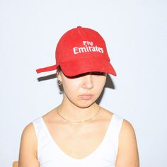 Vintage 00s Fly Emirates dad cap in red   Head diameter : Adjustable  Material : Cotton. Red Dad Hat With Letter Print, Red Letter Print Dad Hat, Red Dad Hat With Curved Visor For Streetwear, Red Curved Bill Baseball Cap For Streetwear, Red Dad Hat For Streetwear, Red Dad Hat For Sports Events, Red Letter Print Baseball Cap For Streetwear, Red Hip Hop Baseball Cap With Letter Print, Red Baseball Cap