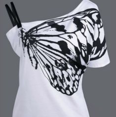 Off Shoulder ..Lot Buy As Is White Off Shoulder Top, Butterfly T Shirt, Collar T Shirt, Butterfly Top, Butterfly Shirts, Collar Tshirt, Womens Tops Summer, White Butterfly, Fashion Pattern