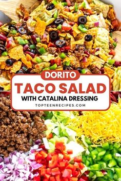 taco salad with tortilla dressing in a white bowl