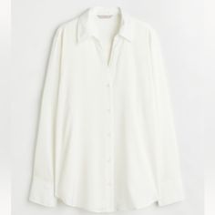 New With Tags! H&M V-Neck Satin Button Up Blouse - Women’s Size Xl - Ivory Elegant H&m Tops With Buttons, Elegant H&m Top With Buttons, H&m Blouse With Buttons For Work, H&m White Tops For Workwear, H&m Button-up Blouse For Work, H&m Collared Blouse For Work, Elegant H&m Shirt For Work, H&m Classic Tops For Workwear, Elegant H&m Tops For Daywear