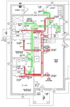 the floor plan for a house with pipes and piping lines on each side of it