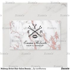 marble business card with scissors and hair stylist's logo