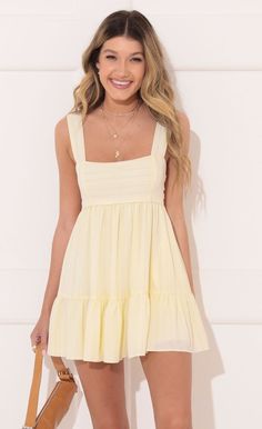 Square Neckline Dress, Neckline Dress, Square Neckline, Cream, Square, Yellow, Dresses