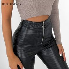 Gothic High Waist Faux Leather Pants Women Pencil Leggings Office Ladies Trousers Casual Slim Black Leggings Street Wear Pants, Pleated Fashion, Goth Outfit, Trouser Outfit, Leather Clothes, Fashion Must Haves, Zipper Pants, Leather Pants Women, Leather Outfits