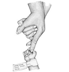 two hands holding each other over a piece of paper