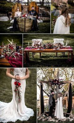 a collage of photos with people dressed in wedding attire