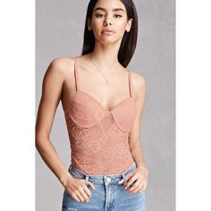 Forever21 Semi-Sheer Lace Bodysuit ($38) ❤ liked on Polyvore featuring intimates, shapewear and mauve Chic Sleeveless Bodysuit By Forever 21, Forever 21 Sleeveless Stretch Bodysuit, Forever 21 Fitted Bodysuit, Fitted Forever 21 Beachwear Bodysuit, Chic Forever 21 Camisole, Mesh Bodysuit, Lace Design