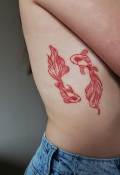 Red Koi fish tattoo Red Ink Koi Fish Tattoo, Tattoo Coi Fish, Red Fish Tattoo, Red Koi Fish Tattoo, Tatto Koi, Red Back Tattoo, Coi Fish Tattoo, Coy Fish