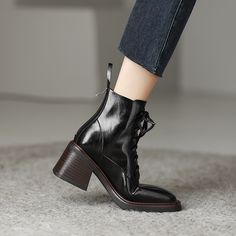 CHIKO Nicolasa Square Toe Block Heels Ankle Boots Block Heel Ankle Boots, Heeled Ankle Boots, Leather Items, Dark Academia, Boot Shoes Women, Heeled Boots, Block Heels, Rubber Sole, Heel Height