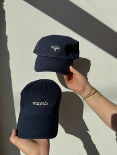 Make this Mother's Day special with matching caps! Embroidered with love by the JZD team Navy/ Ivory Thread Khaki/ Black Thread Call your mami something else? We got you! Select custom and we can embroider any word for you. Snapchat Icon, Gifts Mom, Custom Caps, Cursive Font, Mothers Day Special, Bag Icon, Black Thread, Mom Gifts, Loungewear Sets