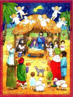 a nativity scene with the birth of jesus