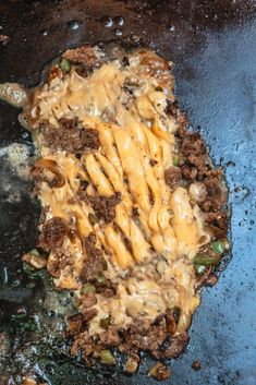 the food is being cooked in the skillet on the stove top, ready to be eaten