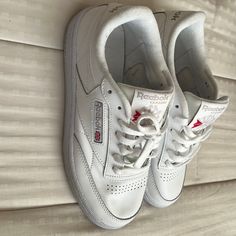 Reebok Club C85 Like New! Never Worn Before, Just Had Them Sitting In My Closet Shoe Shelf! All White Club C85! Closet Shoe Shelf, Shoe Shelf In Closet, Closet Shoe, Reebok Club C 85, Shoes Reebok, Shoe Shelf, Reebok Club C, Club C, Shoe Inspo