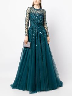 Jenny Packham Constantine sequin-embellished Gown  - Farfetch Gown Blue, Embellished Gown, Wedding Guest Looks, Jenny Packham, Dress Inspo, Long Gown, Long Dresses, Gorgeous Design, Mother Of The Bride Dresses