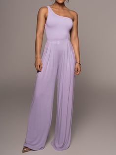 Women's Sets One Shoulder Top & Wide Leg Pants Two Piece Set Lilac Wide Leg Pants Outfit, Outfit Trip, Pant Suits For Women, Floral Dress Formal, Boho Swimwear, Lace Formal Dress, Pantsuits For Women, One Shoulder Top, Split Maxi Dress