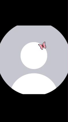 a butterfly is flying in the air over a black and white circle with pink border