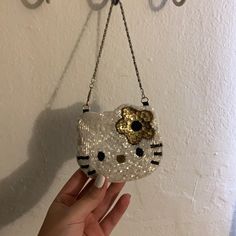 Never Used. Gifted White Clutch With Pearl Handle, White Handheld Clutch As Fashion Accessory, White Embellished Pouch Evening Bag, Elegant White Pouch Wristlet, Elegant White Clutch Wristlet, Sanrio Bags, Sanrio Bag, Beaded Wristlet, Aesthetically Pleasing