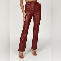 Meshki Straight Leg Red Leather Pants. Size M, Never Been Worn. New With Tags. Off Shoulder Long Sleeve Top, Red Leather Pants, Black Wear, Cherry Chocolate, Cocktail Dress Prom, 90s Baby, Beige Dresses, Basic Dress, Faux Leather Pants