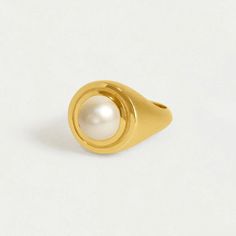 The Mini Signet Ring contrasts our signature brushed finish with a high polished, double-layered rim surrounding a round and lustrous pearl. Details: Gemstone: Saltwater Pearl Gemstone Diameter: 10mm Minimalist Polished Pearl Ring For Formal Occasions, Formal Minimalist Pearl Ring With Polished Finish, Classic Everyday Pearl Ring, Modern Round Pearl Ring In Yellow Gold, Modern Pearl Open Ring With Polished Finish, Modern Oval Pearl Ring For Anniversary, Modern Round Pearl Rings, Modern Pearl Rings, Gold Pearl Ring