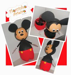 three pictures of mickey mouse with red pants