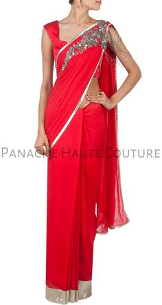 The red colour designer saree gown is available on a discounted price for a limited period. This saree gown can be customised in any colour of your choice. Engagement Dress For Bride, Indian Dresses Online, Gaurav Gupta, Fashion Designers Famous, Wedding Sari, Indian Designer Sarees, Saree Gown, Indian Wedding Wear, Red Chiffon