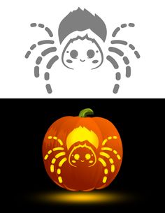 a pumpkin with a spider on it and an image of a person in the background