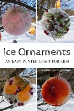 an easy winter craft for kids to make with ice ornaments