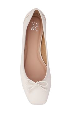 A pair-with-everything leather ballet flat looks totally on-point for the season thanks to a trend-savvy square toe. Synthetic upper and lining/rubber sole Imported Ballet Flats For Women, White Dance Shoes, Pointy Ballet Flats, White Pearl Shoes, Cute Flats Shoes For Women, Channel Flats, Pink Flats Outfit, Girls Weakness, Cream Ballet Flats