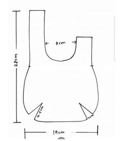 a drawing of a bag with measurements for the top and bottom section, as well as an