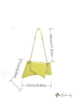 BirdinBag - Lime Chain Accented Flap Novelty Bag with Neon Finish Bag With Chain, Chain Pattern, Novelty Bags, Snow Shovel, Bag Bag, Flap Bag, Pu Leather, Embellishments, Neon