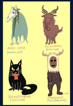 four different types of animals with names in each animal's body and their meanings