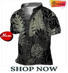 Men's T Shirt Tee Henley Shirt Tee Graphic Plants Tropical Stand Collar Black 3d Print Plus Size Outdoor Daily Short Sleeve Button-down Print Clothing Apparel Basic Designer Casual Big and Tall Tropical Print Short Sleeve T-shirt, Tropical Style Palm Tree Print Button-up Tops, Spring Palm Tree Print Short Sleeve T-shirt, Affordable Relaxed Fit Palm Tree Print T-shirt, Hawaiian Short Sleeve T-shirt With Palm Tree Print, Women's Outfits By Occasions, Big And Tall, Henley Shirts, Stand Collar