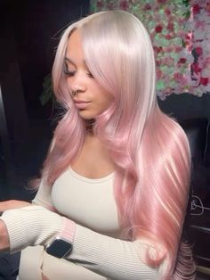 Platinum Pink Hair, Light Pink Wig, Wig Highlights, 13x4 Lace Front Wig, Frontal Wig Hairstyles, Birthday Hairstyles, Hair Magazine, Pink Wig, Pretty Hair Color