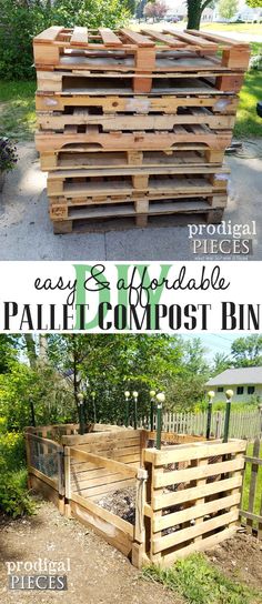 the pallet compost bin is made out of wooden crates