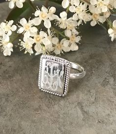 ♦️IMPORTANT INSTRUCTIONS♦️ Beautiful Pure 925 Sterling Silver (not plated) monogrammed rings. 🚩Initials should be given in the order below:🚩 🚩Please type them in the notes to seller area.🚩 FIRST NAME. LAST NAME. MIDDLE OR MAIDEN Thanks and let us know if you have any questions. Thank you for visiting our shop! Monogram Rings Silver, Monogram Rings, Stackable Name Rings, Ring Rectangle, Silver Monogram, Fossil Jewelry, Monogram Ring, Ring Trends, Rings Silver