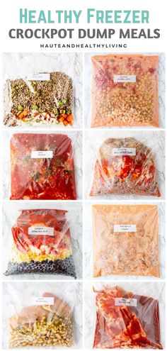 the instructions for how to freeze crockpot dump meals in bags with text overlay that reads healthy freezer crockpot dump meals