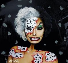 Diy Cruella Deville Hair, Cruella Makeup, Cruella Deville Makeup, Haunted Hollywood, Makeup Artistic, Character Costume, Cruella Deville, Amazing Halloween Makeup, Disney Makeup