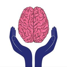 two hands are holding a pink brain in the shape of a human's head