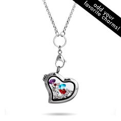 Build a Charm Heart shaped necklace! This heart floating charm necklace can be personalized with floating charm! Gift box included. Coordinates Jewelry, Floating Necklace, Glass Locket, Floating Lockets, Heart Shaped Necklace, Floating Charms, Monogram Jewelry, Mom Jewelry, Locket Charms