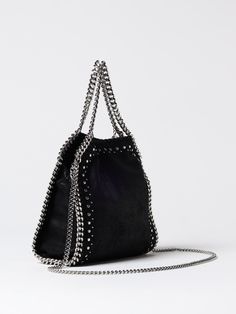 Find STELLA MCCARTNEY Handbag on Editorialist. This Stella McCartney Falabella Chain Bag features a top handle, chain strap, and silver tone hardware. The bag has a flap open closure and is decorated with studs. It can be worn on the shoulder or hand carried. Metal Shoulder Bag For Evening, Chic Evening Bag With Silver Chain, Silver Chain Link Bag For Everyday Use, Chic Silver Bag With Silver Chain, Silver Evening Bags With Chain, Silver Chain Bag For Everyday, Evening Shoulder Bag With Metal Chain Strap, Silver Evening Bag With Silver Chain, Elegant Silver Bag With Silver Chain