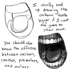 a drawing of an open mouth with teeth and gums written on the bottom half