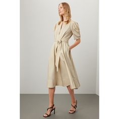 Off-white cotton (100% Cotton). A-line. Short sleeves. Split neck. Back zipper closure. 47.5" from shoulder to hemline. Imported. Spring Beige A-line Puff Sleeve Dress, Cream A-line Midi Dress For Work, Cotton A-line Office Dress, Knee-length Puff Sleeve Dress For Office In Summer, Summer Knee-length Puff Sleeve Dress For Office, Summer Midi-length Puff Sleeve Office Dress, Summer Office Puff Sleeve Midi Dress, Summer Midi-length Puff Sleeve Dress For Office, Summer Office Midi Puff Sleeve Dress