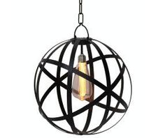 a light that is hanging from a chain with a bulb in the shape of a sphere