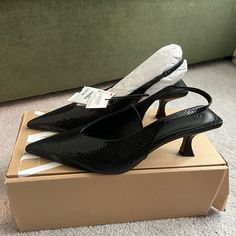 Zara Brand Heels, Nwt! Low, Comfortable Slingback. Luxury Formal Sandals By Zara, Cheap Zara Block Heel Sandals, Cheap Zara Block Heel Heels, Cheap Elegant Zara Sandals, Affordable Zara Block Heel Heels, Luxury Zara Sandals For Formal Occasions, Cheap Zara Open Heel Sandals, Affordable Zara Block Heels, Zara Heels 2024