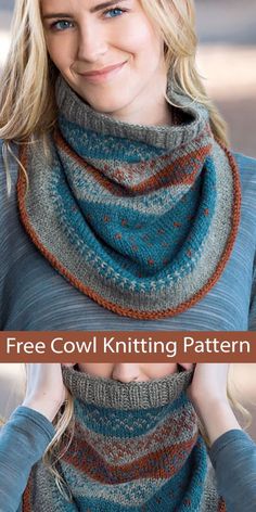 a woman wearing a cowl knitting pattern with the text free cowl knitting pattern