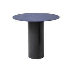 a round table with a black base and a blue top on a white background,