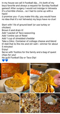 the recipe is shown with pictures of different foods and words on it, including chips